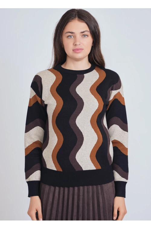 Multicolor Waves on Knit Sweater