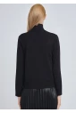 Black Sweater with High Neck & Pink Front Accent