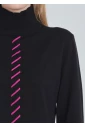 Black Sweater with High Neck & Pink Front Accent
