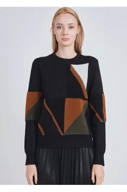 Black Knit Sweater with Shape Details
