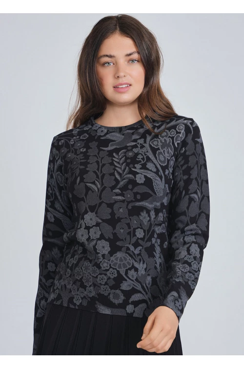 Midnight Garden: Black Sweater with Floral Print