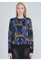 Knit Top with Blue Diamond Motifs