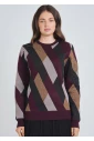 Abstract Geo Designs on Burgundy Knit Top