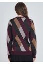 Abstract Geo Designs on Burgundy Knit Top