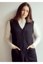 Black Ribbed Daywear Vest with Button Fastening