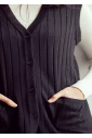 Black Ribbed Daywear Vest with Button Fastening