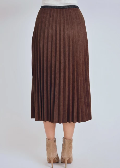 Brown Pleated Suede Midi Skirt
