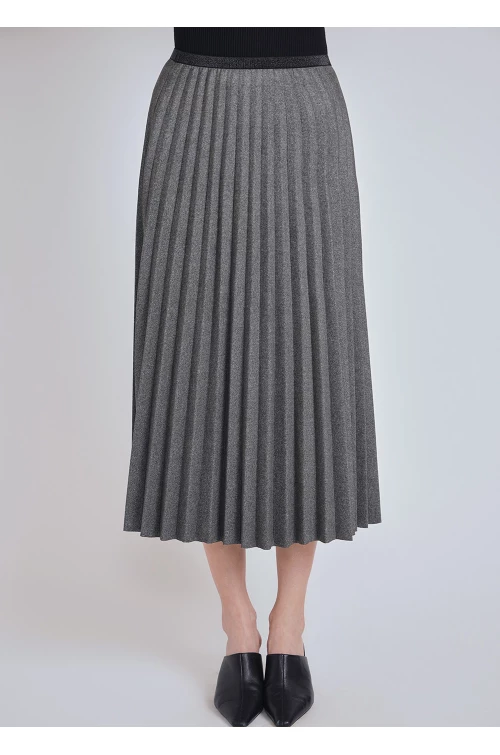 GREY PLEATED SUEDE MIDI SKIRT 