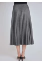 GREY PLEATED SUEDE MIDI SKIRT 