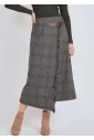 Asymmetric Allure: Checkered Grey Midi Skirt