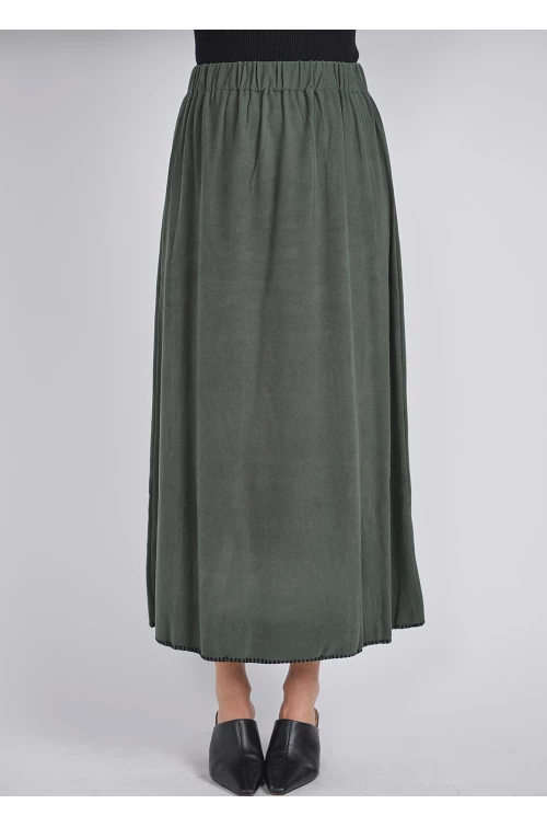 Comfortable Classic Green Skirt with Black Stitch