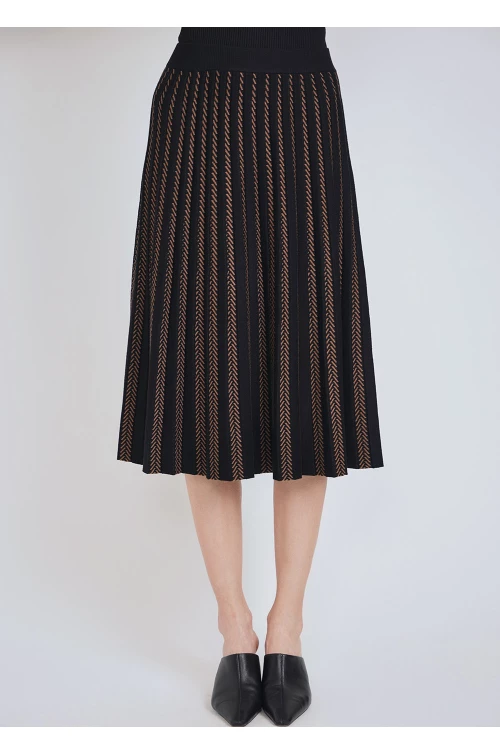 Rib Knit Midi Skirt: Subtle Camel Details