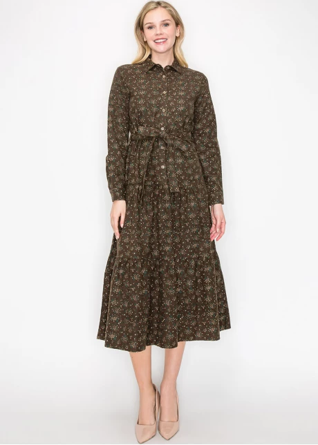 Autumn Blossom Belted Midi Dress