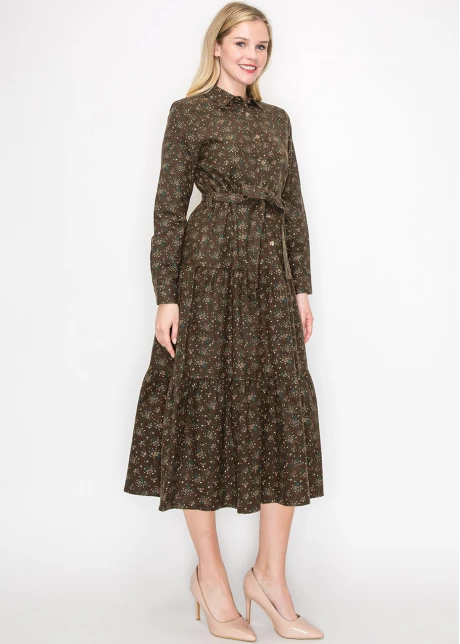 Autumn Blossom Belted Midi Dress