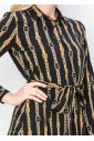 Black & Gold Pleated Dress with Belt