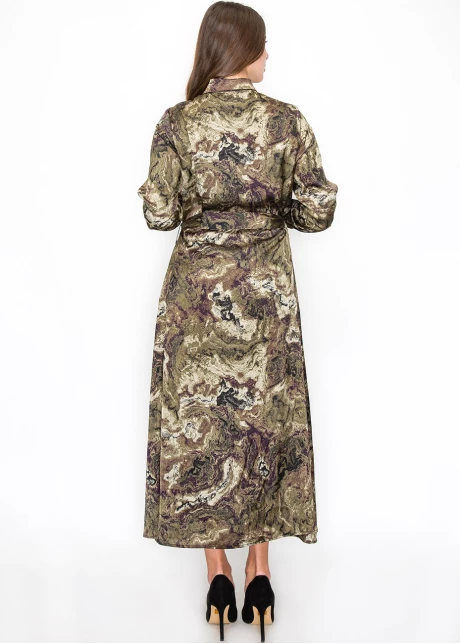 Abstract Olive Swirl Belted Dress