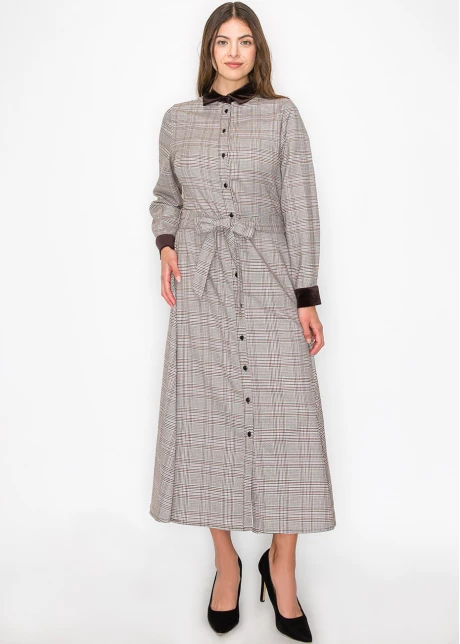Mauve Plaid Maxi Shirt Dress