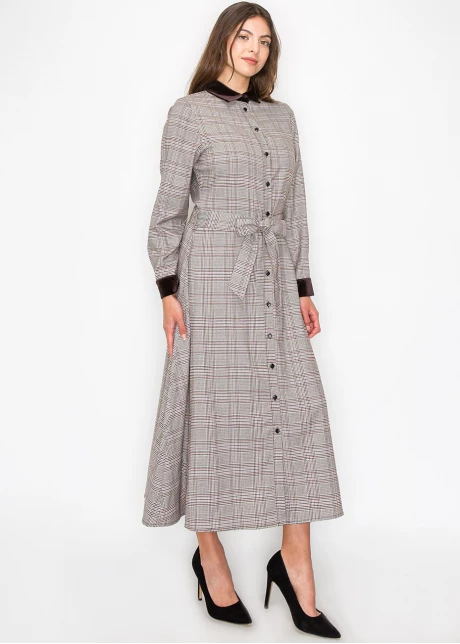 Mauve Plaid Maxi Shirt Dress