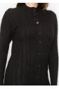 Black Cable Knit Button-Down Dress