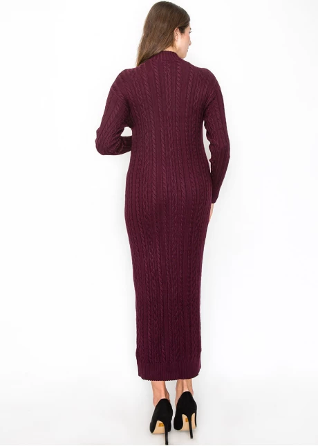 Burgundy Cable Knit Button-Down Dress
