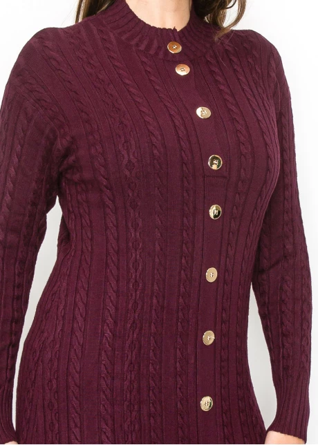Burgundy Cable Knit Button-Down Dress