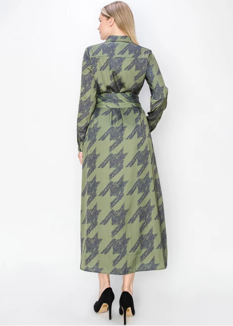 Abstract Olive Long-Sleeve Dress