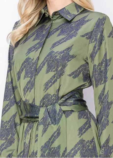 Abstract Olive Long-Sleeve Dress