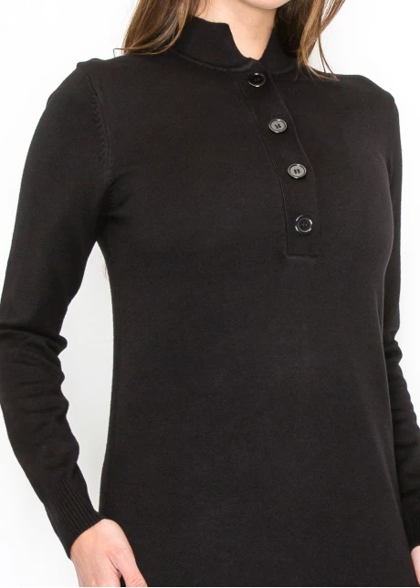 Black Knit Midi Dress with Button Detail