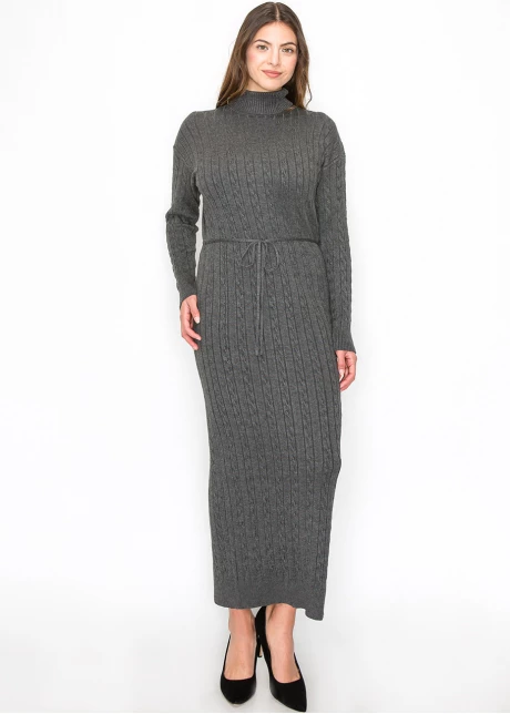 Long Grey Knit Dress with Belt