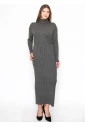 Long Grey Knit Dress with Belt