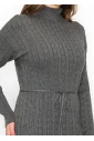 Long Grey Knit Dress with Belt