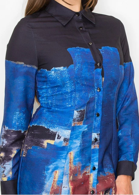 Midnight Blue Paint Stroke Shirt Dress