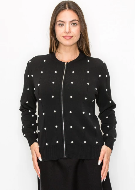 Pearl Embellished Black Knit Jacket