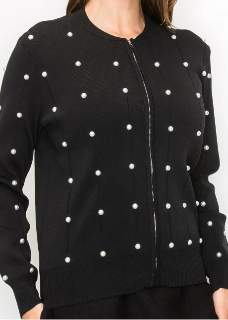 Pearl Embellished Black Knit Jacket
