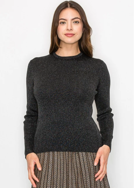 Black Sparkle Ribbed Knit Top