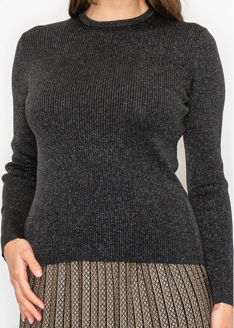 Black Sparkle Ribbed Knit Top