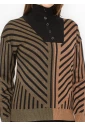 Camel & Black Sweater with Artistic Stripes