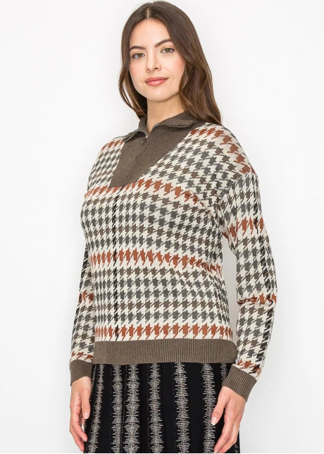 Autumn Houndstooth Knit Sweater