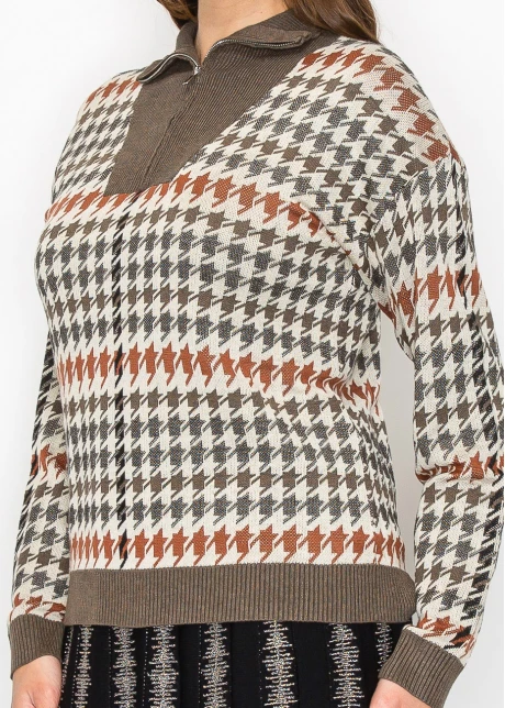 Autumn Houndstooth Knit Sweater