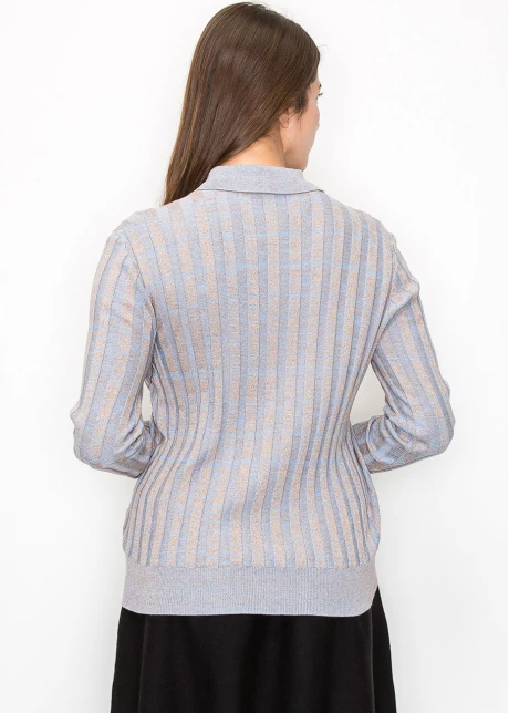 Blue Striped Knit Polo Sweater