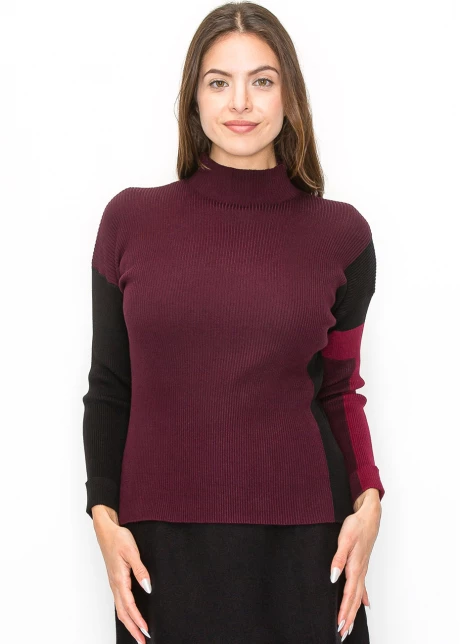 Burgundy Sweater with Color Block Sleeves