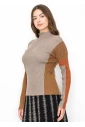 Taupe Ribbed Sweater with Warm Accents