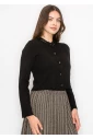 Black Knit Cardigan with Elegant Collar