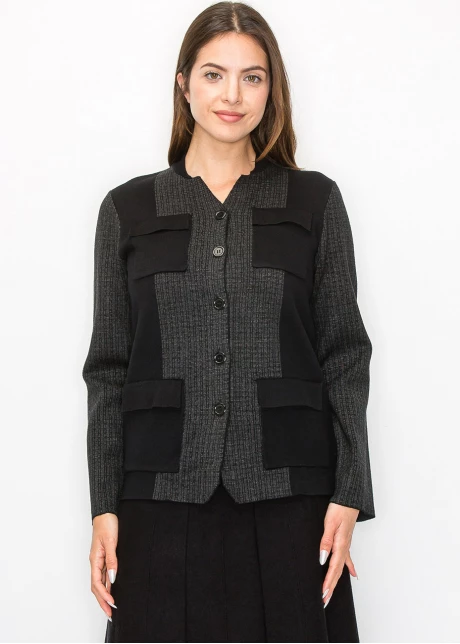 Grey Knit Cardigan with Modern Pocket Details
