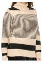 Camel and Black Striped Turtleneck Sweater