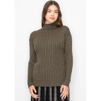 Olive High Neck Cable Sweater