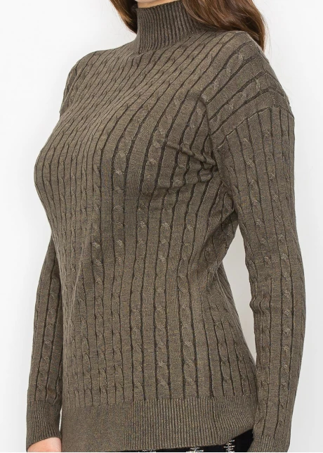 Olive High Neck Cable Sweater