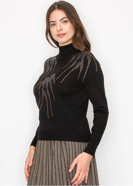Metallic Accent High-Neck Sweater