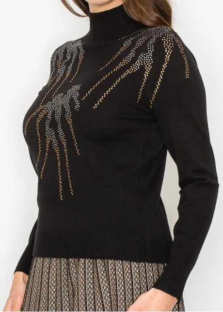 Metallic Accent High-Neck Sweater