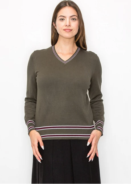 Casual Olive V-Neck Sweater